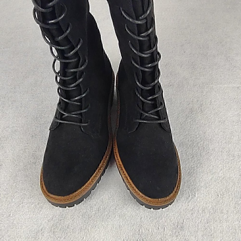 ASOS DESIGN Carolina Chunky Lace Up Knee High Boots In Black Size 5 (NWOT) - Picture 3 of 12